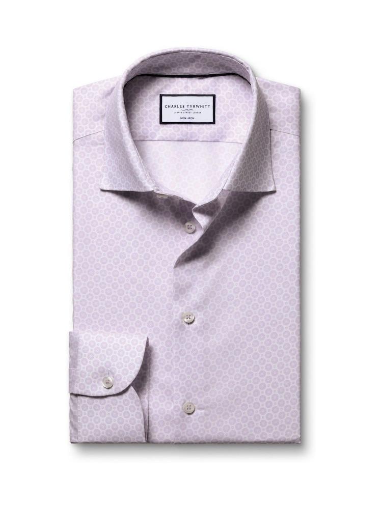 Non-Iron Stretch Diamond Print Slim Fit Shirt - Lilac
