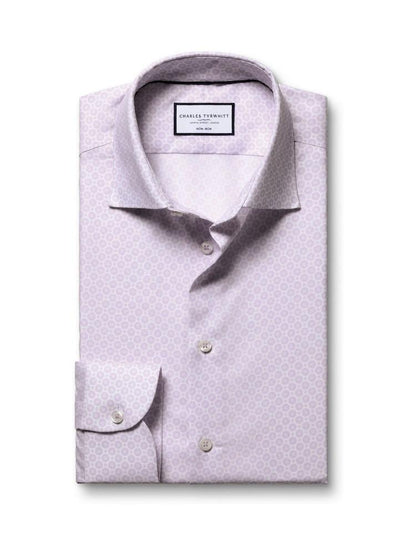 Non-Iron Stretch Diamond Print Slim Fit Shirt - Lilac