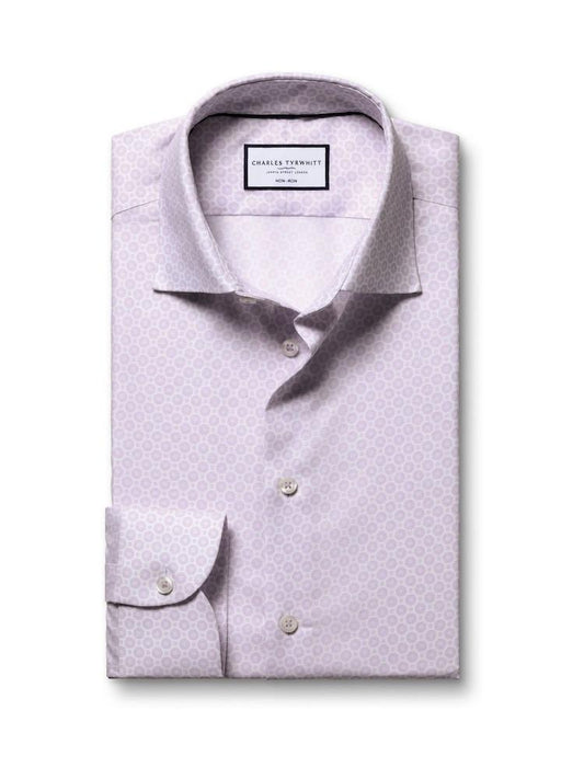 Non-Iron Stretch Diamond Print Slim Fit Shirt - Lilac