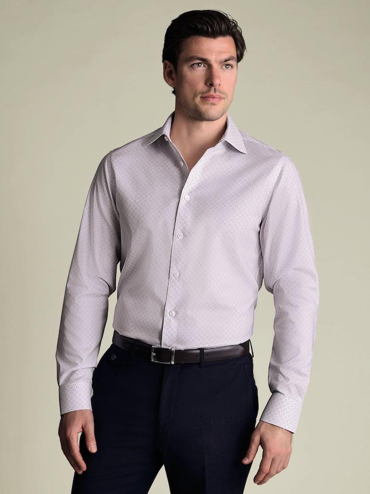Non-Iron Stretch Diamond Print Slim Fit Shirt - Lilac