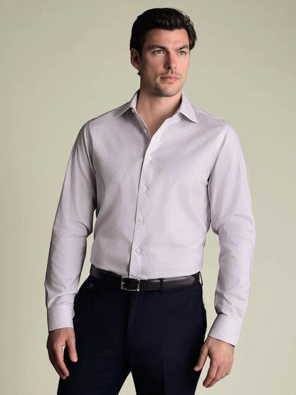 Non-Iron Stretch Diamond Print Slim Fit Shirt - Lilac