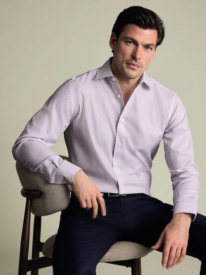 Non-Iron Stretch Diamond Print Slim Fit Shirt - Lilac