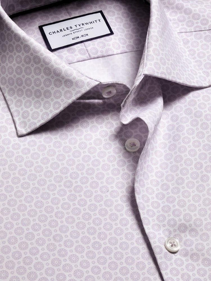 Non-Iron Stretch Diamond Print Slim Fit Shirt - Lilac