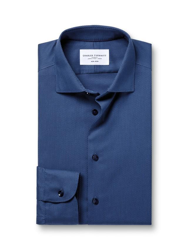 Cutaway Collar Non-Iron Dobby Cotton Texture Slim Fit Shirt - Denim Blue