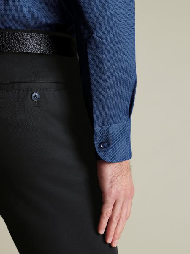 Cutaway Collar Non-Iron Dobby Cotton Texture Slim Fit Shirt - Denim Blue
