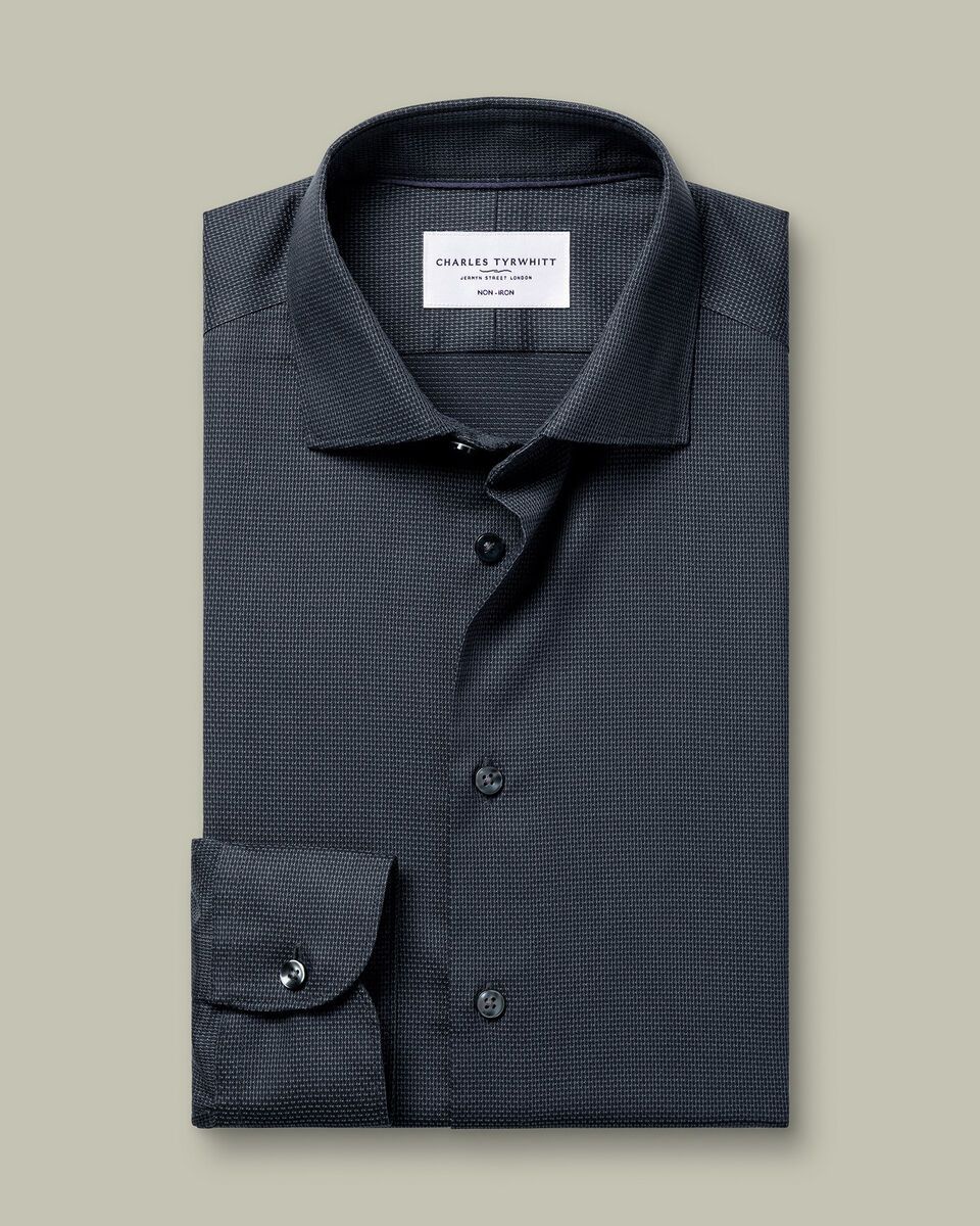Semi-Cutaway Collar Non-Iron Stretch Texture Slim Fit Shirt – Charcoal Grey