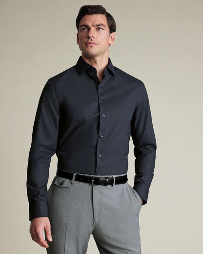 Semi-Cutaway Collar Non-Iron Stretch Texture Slim Fit Shirt – Charcoal Grey