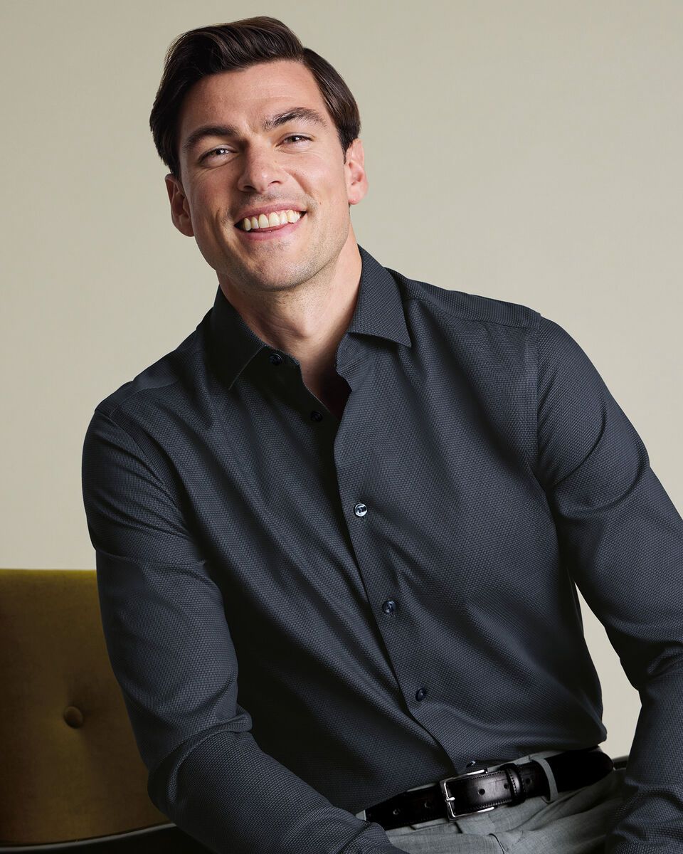 Semi-Cutaway Collar Non-Iron Stretch Texture Slim Fit Shirt – Charcoal Grey