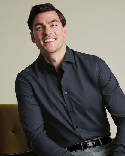 Semi-Cutaway Collar Non-Iron Stretch Texture Slim Fit Shirt – Charcoal Grey