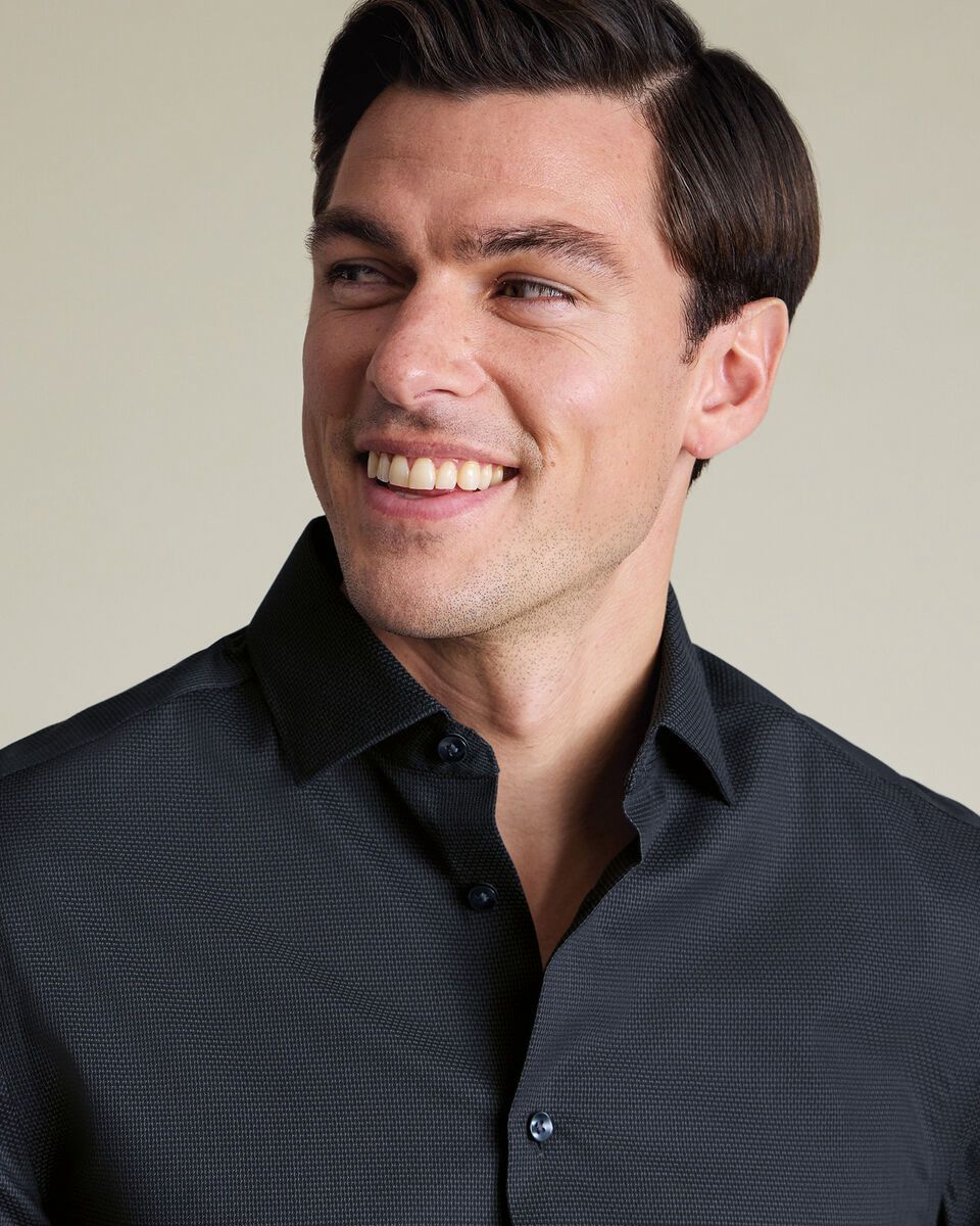 Semi-Cutaway Collar Non-Iron Stretch Texture Slim Fit Shirt – Charcoal Grey