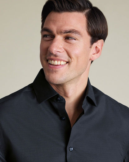 Semi-Cutaway Collar Non-Iron Stretch Texture Slim Fit Shirt – Charcoal Grey
