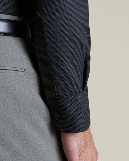 Semi-Cutaway Collar Non-Iron Stretch Texture Slim Fit Shirt – Charcoal Grey