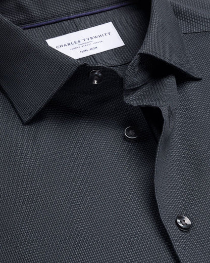 Semi-Cutaway Collar Non-Iron Stretch Texture Slim Fit Shirt – Charcoal Grey