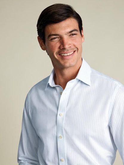 Classic Collar Non-Iron Stripe Cotton Twill Slim Fit Shirt - Light Blue