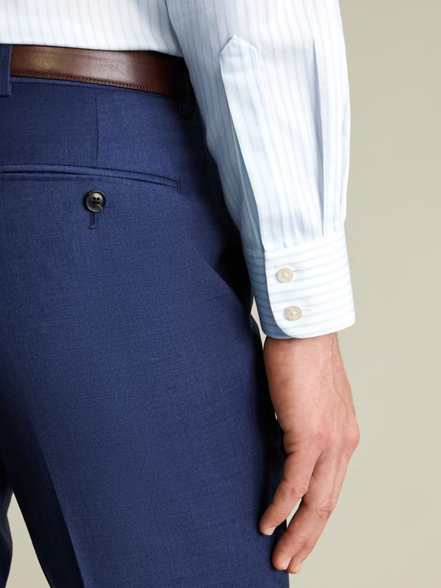 Classic Collar Non-Iron Stripe Cotton Twill Slim Fit Shirt - Light Blue