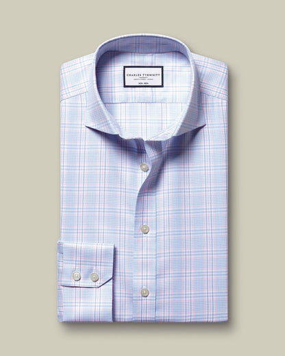 Classic Collar Non-Iron Twill Prince of Wales Slim Fit Shirt - Sky Blue & Pink