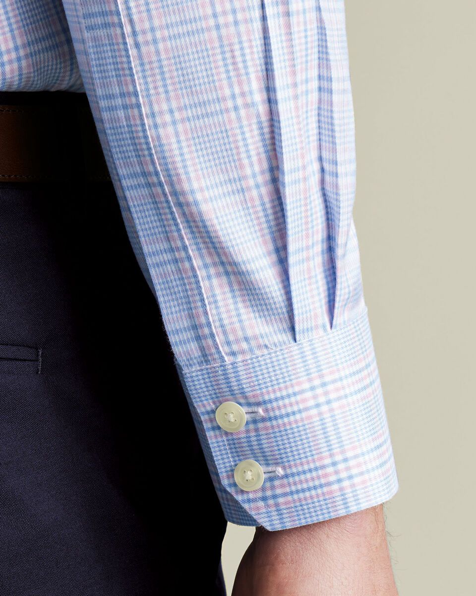 Classic Collar Non-Iron Twill Prince of Wales Slim Fit Shirt - Sky Blue & Pink