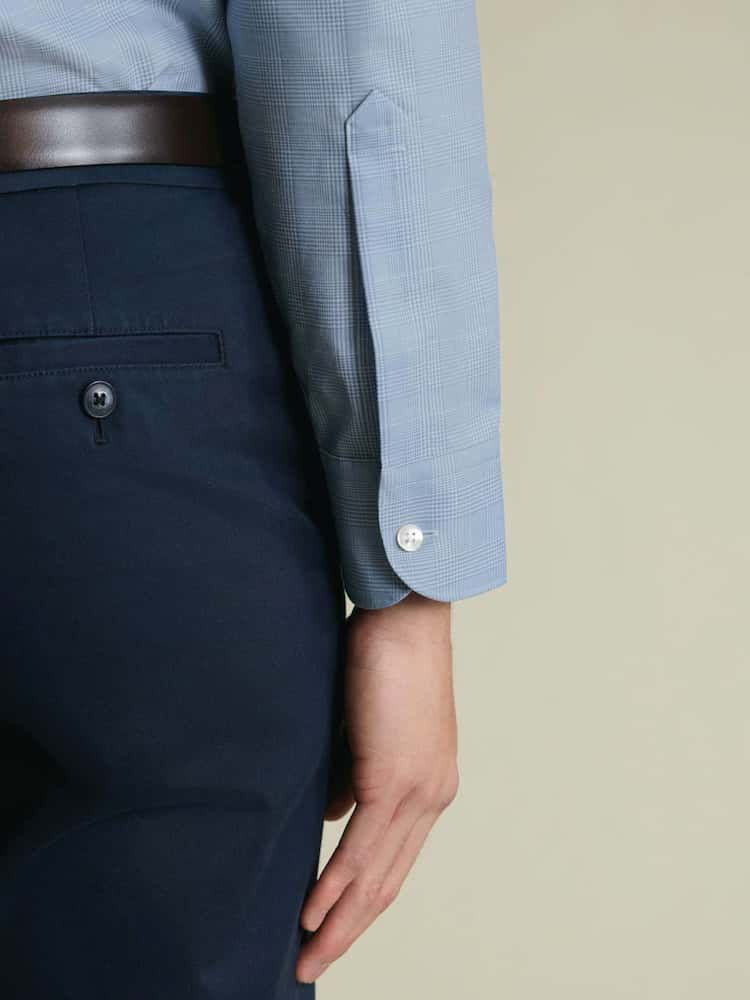 Non-Iron Cotton Linen Prince Of Wales Extra Slim Fit Shirt - Mid Blue