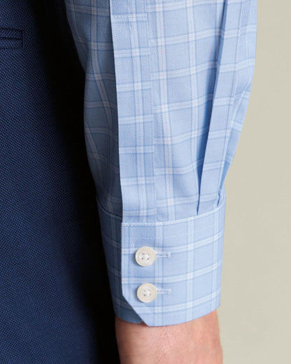 Cutaway Collar details Non-Iron Twill Check Slim Fit Shirt - Sky Blue