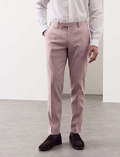 Tailored Fit Italian Performance Linen Blend Trousers - Dusty Rose