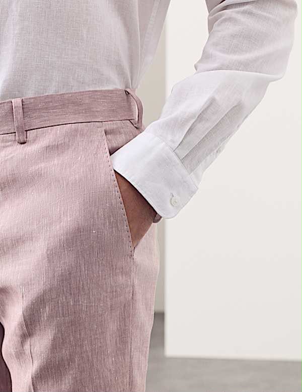 Tailored Fit Italian Performance Linen Blend Trousers - Dusty Rose