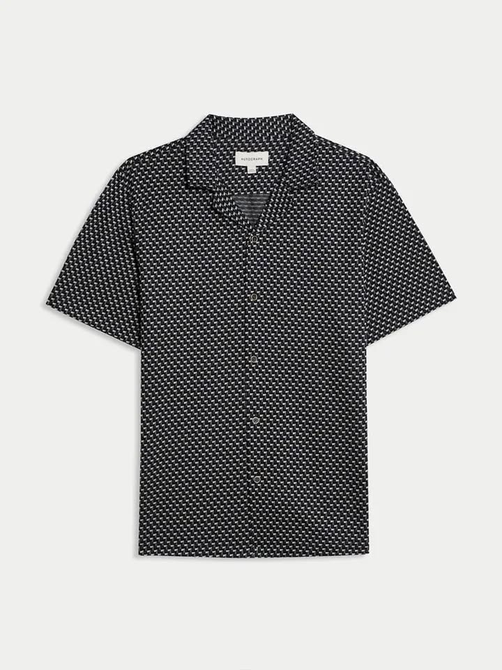 Autograph Regular Fit Pure Cotton Short Sleeve Shirt- Blue Mix