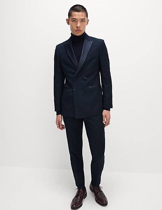 M&S Slim Fit Double Breasted Tuxedo Suit Set- Navy