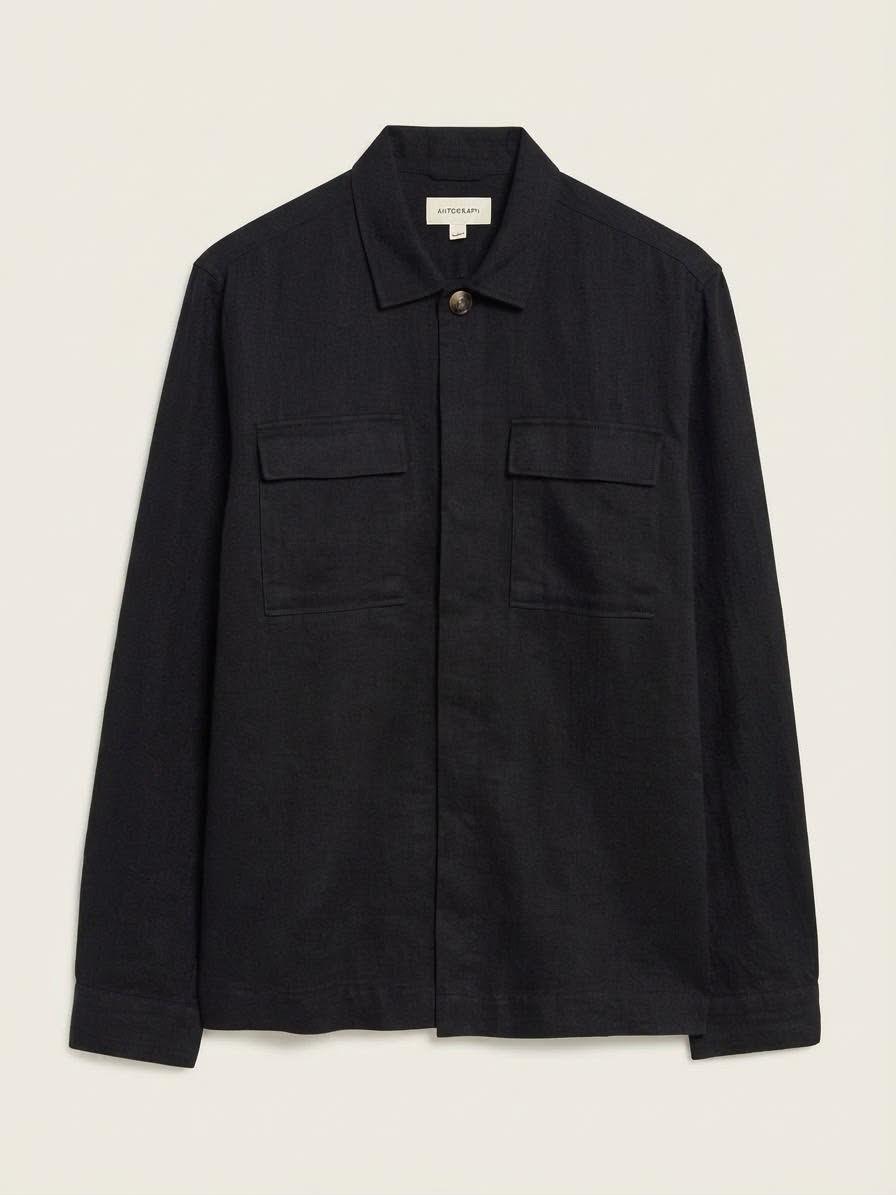 Autograph Cotton Linen Blend Shirt- Black