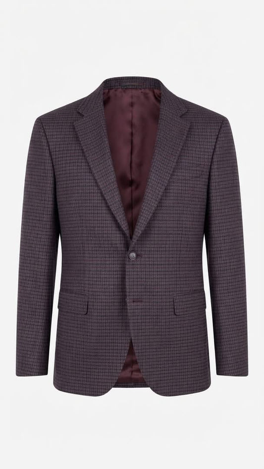M&S Tailored Check Suit Jacket- Burgundy