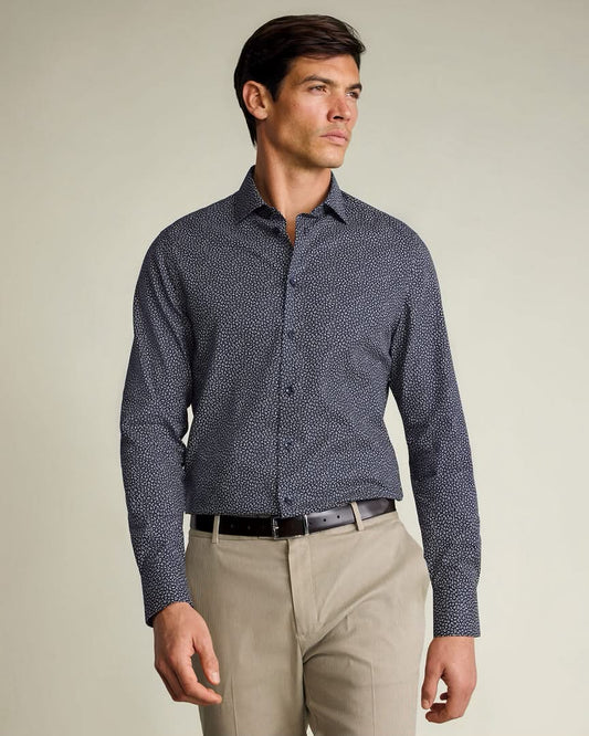 Semi Cutaway Collar Non-Iron Stretch Print Slim Fit Shirt – Navy