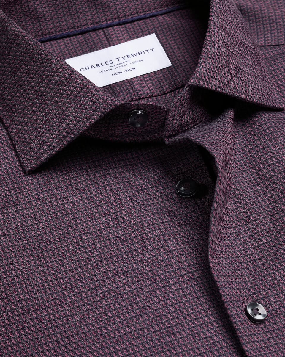 Semi Cutaway Collar Non-Iron Stretch Texture Classic Fit Shirt – Burgundy