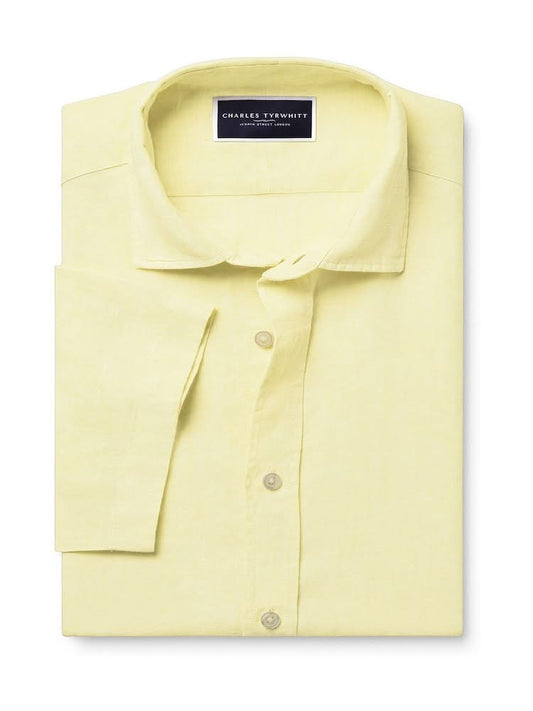 Short sleeve Pure Linen Slim Fit Shirt-Yellow