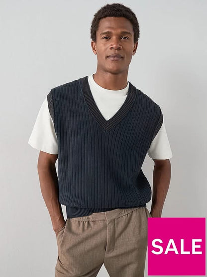 Pure Cotton Knitted Vest - Navy