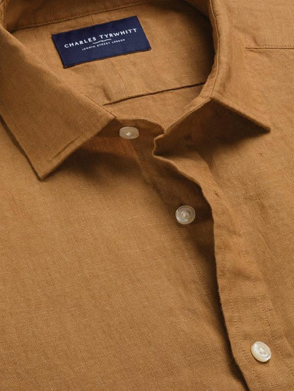 Pure Linen Classic Fit Long Sleeve Shirt - Gold
