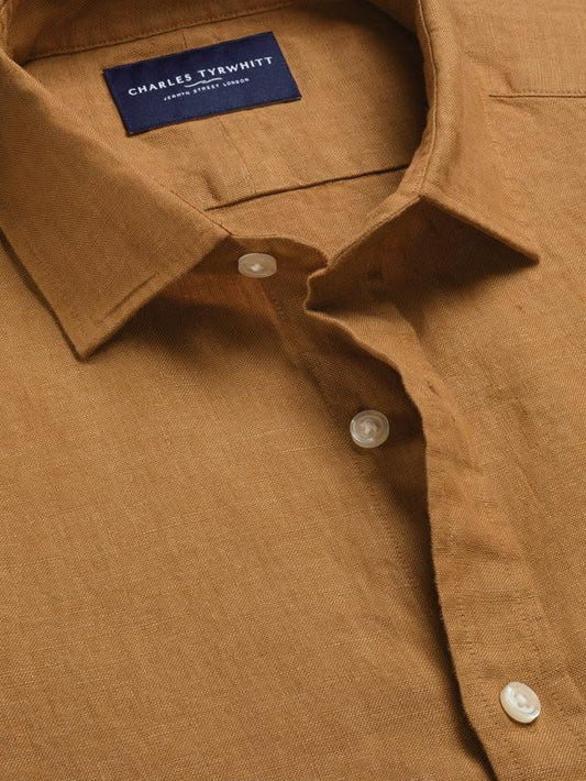 Pure Linen Classic Fit Long Sleeve Shirt - Gold