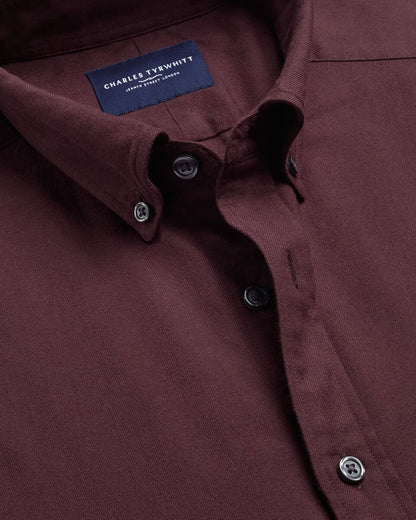 Brushed Flannel Slim Fit Shirt - Burgundy