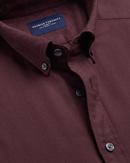 Brushed Flannel Slim Fit Shirt - Burgundy