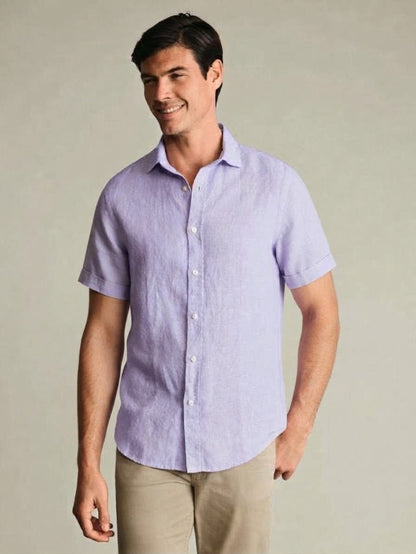 Pure Linen Slim Fit Short Sleeve Shirt Lilac