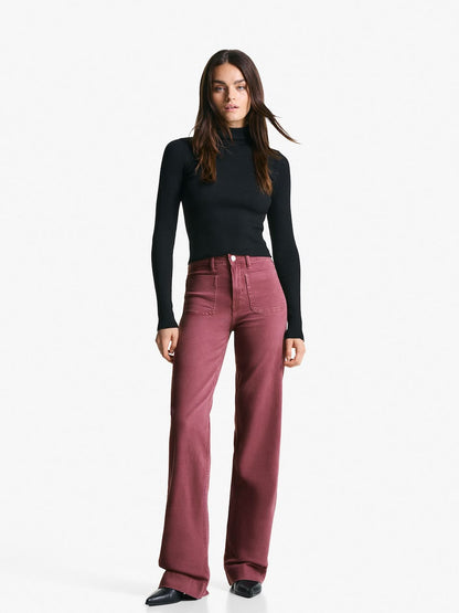 Bershka Wide Leg Jeans in Bordeaux