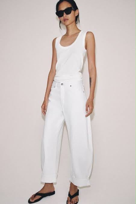 Zara White Barrel Jeans