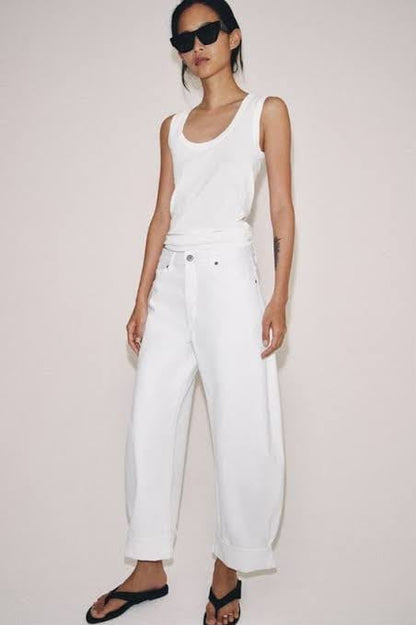 Zara White Barrel Jeans