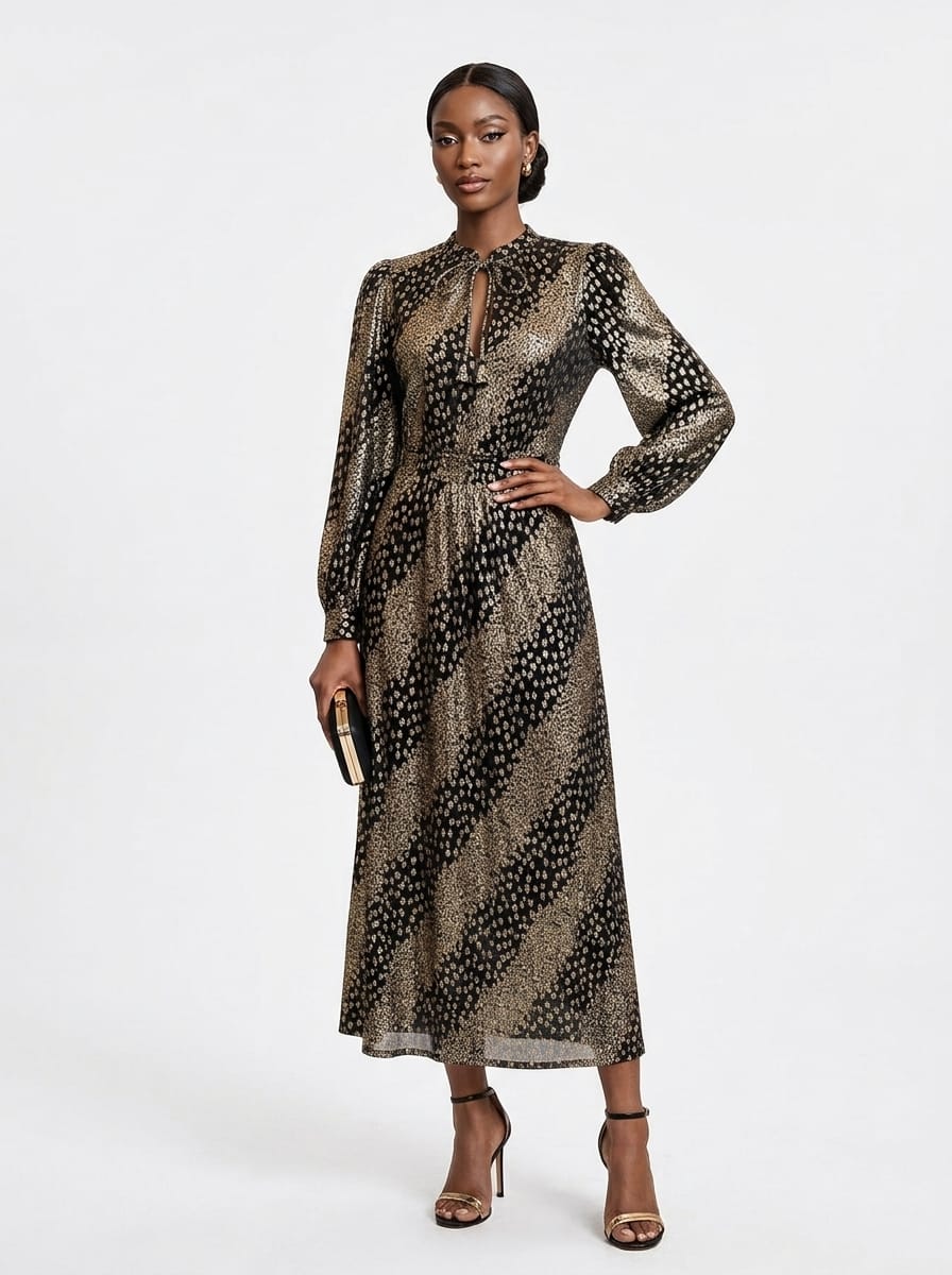 Lurex Long Sleeve Midi Dress