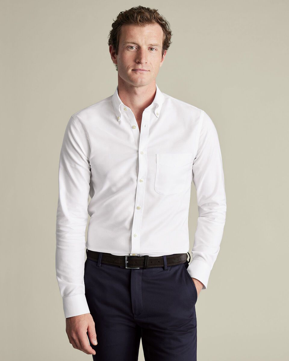 Button Down Non-Iron Stretch Oxford Slim Fit Shirt - White