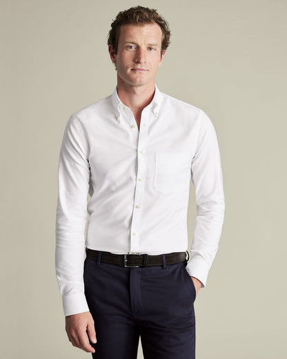Button Down Non-Iron Stretch Oxford Slim Fit Shirt - White
