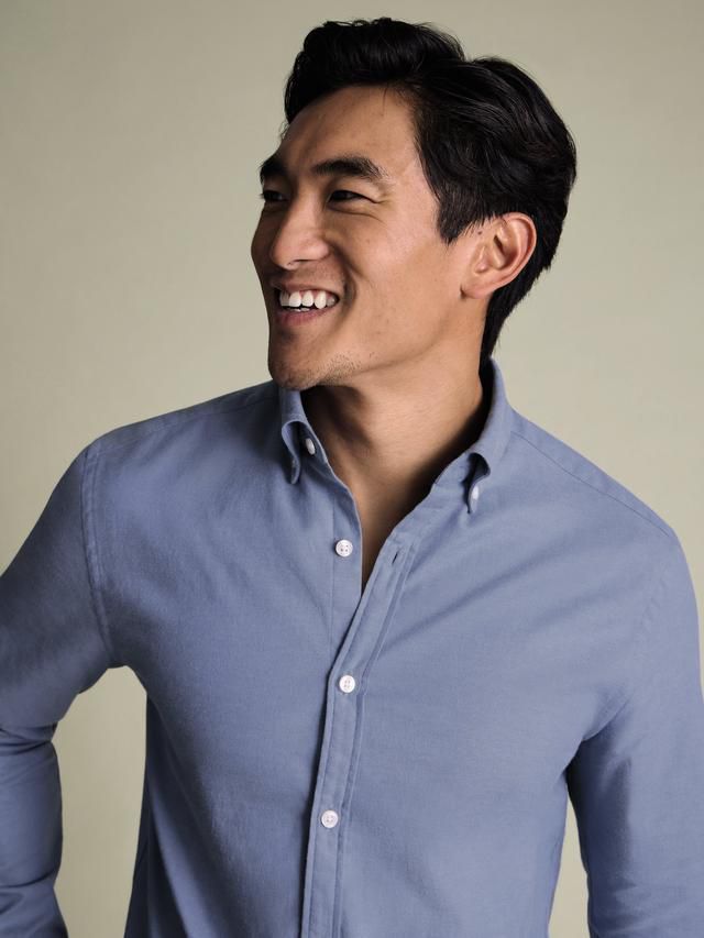 Button-Down Casual Slim Fit brushed flannel shirt - Blue