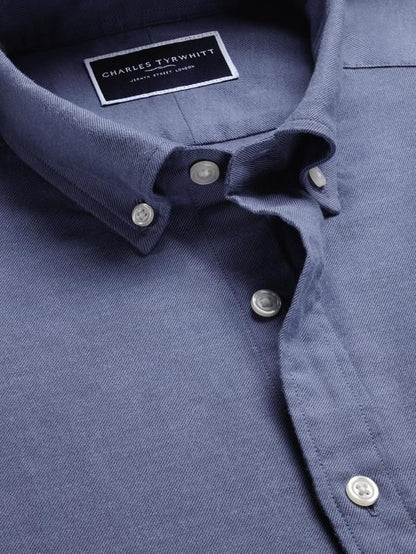 Button-Down Casual Slim Fit brushed flannel shirt - Blue