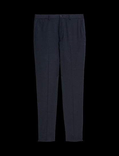 M&S Slim Fit Wool Blend Trousers-Navy