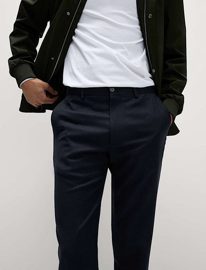 M&S Slim Fit Wool Blend Trousers-Navy
