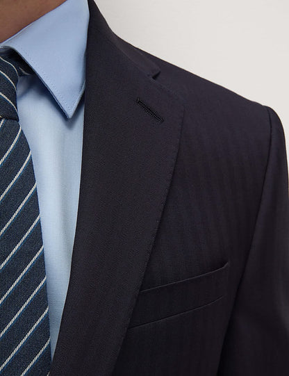 M&S SARTORIAL Slim Fit Pure Wool Herringbone Suit Jacket- Navy