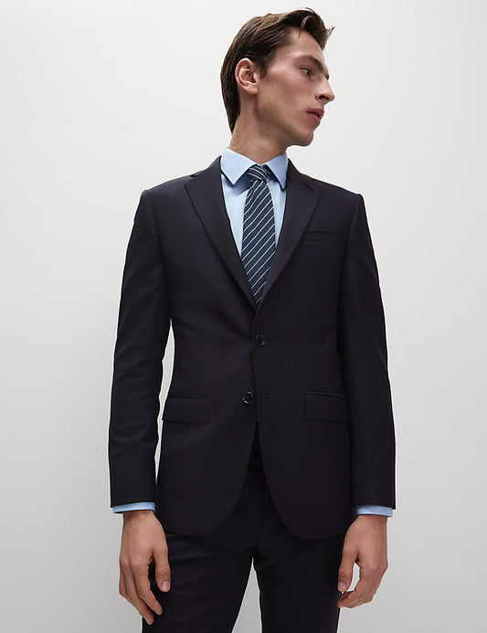 M&S SARTORIAL Slim Fit Pure Wool Herringbone Suit Jacket- Navy